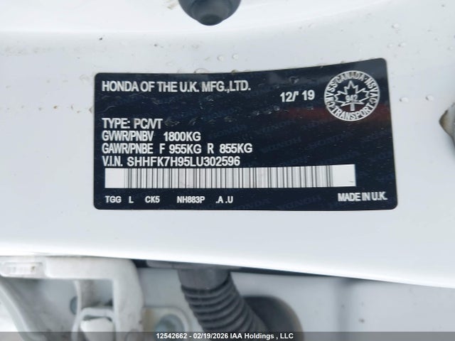 SHHFK7H95LU302596 Honda Civic Sport Touring