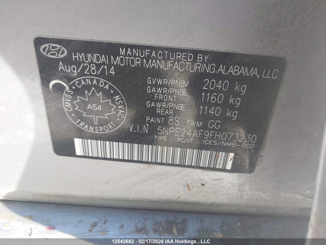 Hyundai SONATA GLS 2015 5NPE24AF9FH073230 Image 9