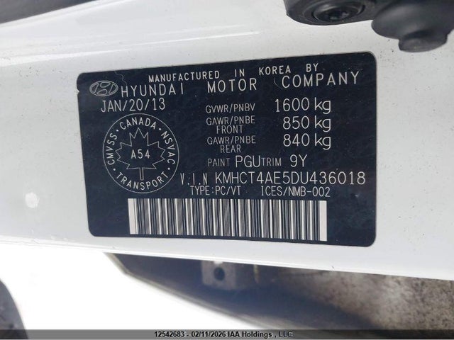 12542683 :رقم المزاد ، KMHCT4AE5DU436018 vin ، 2013 Hyundai Accent Gls/gs مزاد بيع
