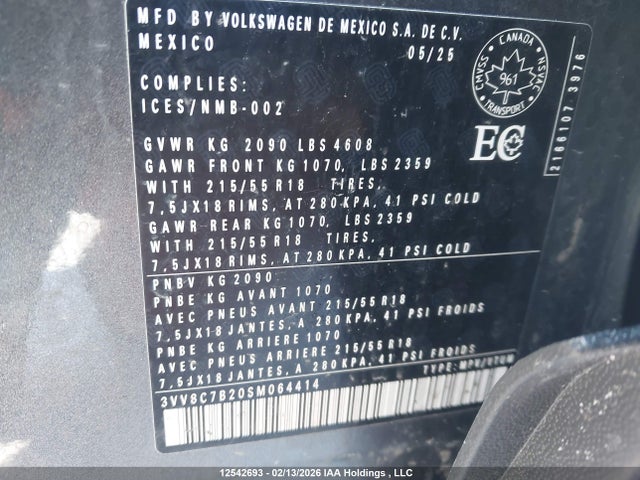 3VV8C7B20SM064414 Volkswagen TAOS S