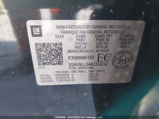 1GKKNLLS4KZ222312 GMC Acadia Sle-2