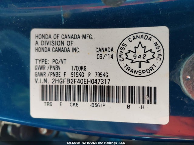 Honda Civic Lx 2014 2HGFB2F40EH047317 Image 18