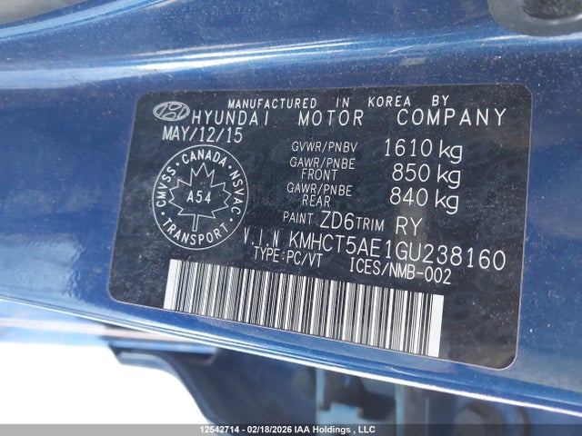 KMHCT5AE1GU238160 Hyundai ACCENT GL