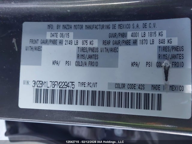 3MZBM1L78FM229475 Mazda 3 TOURING