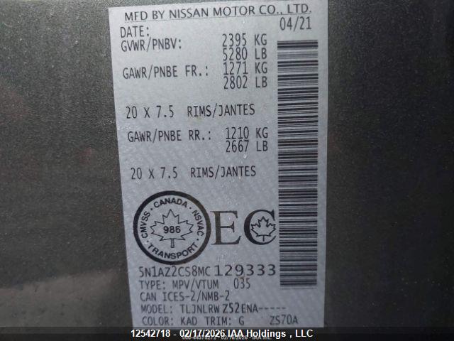 Aukcja sprzedaży 2021 Nissan Murano Midnight Edition/sl, vin: 5N1AZ2CS8MC129333, numer aukcji: 12542718