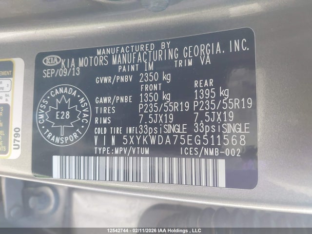 5XYKWDA75EG511568 KIA Sorento Sx/sx Limited