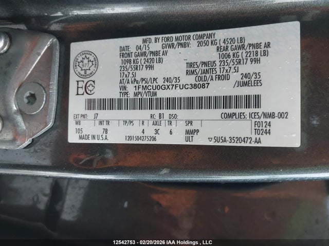 1FMCU0GX7FUC38087 Ford ESCAPE SE