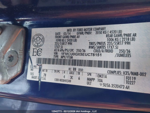 Ford ESCAPE SE 2014 1FMCU0GX5EUC78151 Image 9