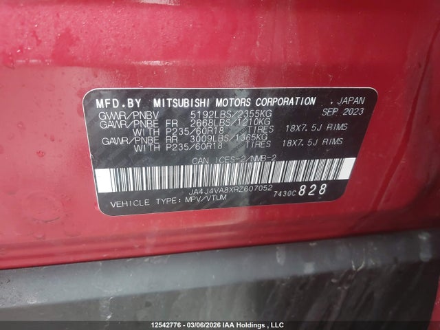 JA4J4VA8XRZ607052 Mitsubishi Outlander