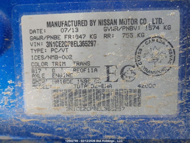 3N1CE2CP8EL365297 Nissan Versa Note S/s Plus/sv/sl