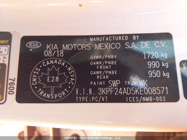 3KPF24AD5KE008571 KIA FORTE LX