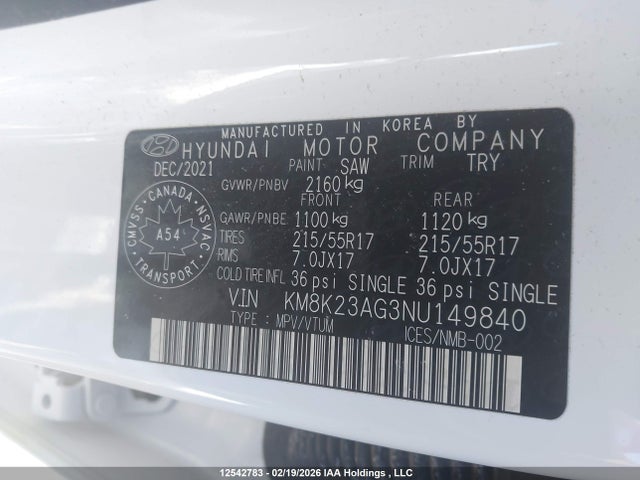 KM8K23AG3NU149840 Hyundai Kona Sel