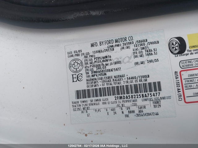 Продаж на аукціоні авто 2005 Ford Freestar Limited, vin: 2FMDA58225BA75477, номер лоту: 12542784