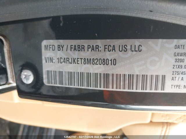 1C4RJKET8M8208010 Jeep Grand Cherokee L Summit