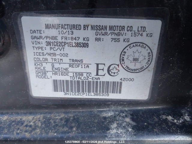 3N1CE2CP1EL385309 Nissan Versa Note 1.6 S/1.6 Sl/1.6 Sv