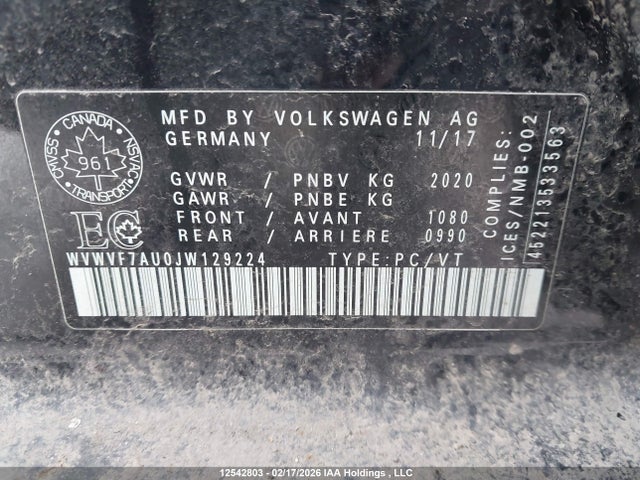 WVWVF7AU0JW129224 Volkswagen Golf R