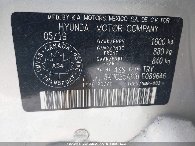12542811 :رقم المزاد ، 3KPC25A63LE089646 vin ، 2020 Hyundai Accent Preferred Auto Ivt مزاد بيع