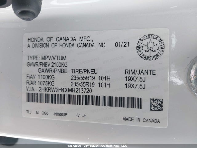 Aukcja sprzedaży 2021 Honda Cr-v Sport, vin: 2HKRW2H4XMH213720, numer aukcji: 12542829