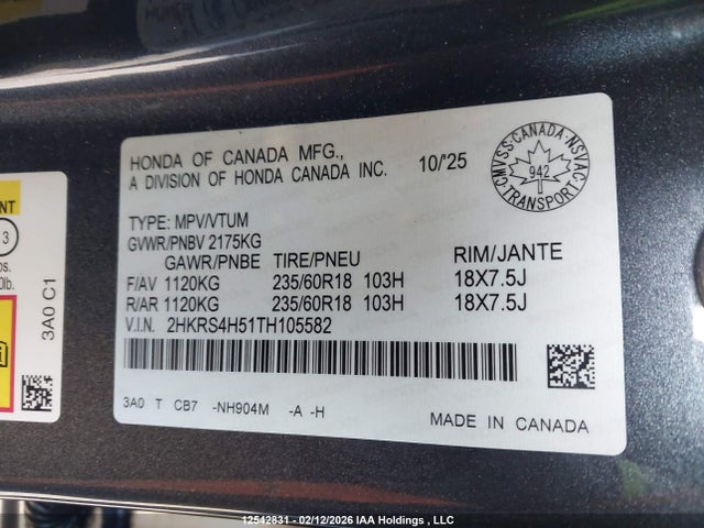 2HKRS4H51TH105582 Honda Cr-v Sport