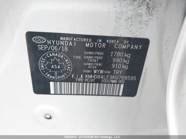 KMHD84LF3KU768595 Hyundai Elantra