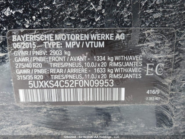 Aukcja sprzedaży 2015 Bmw X5 Xdrive35d, vin: 5UXKS4C52F0N09953, numer aukcji: 12542848