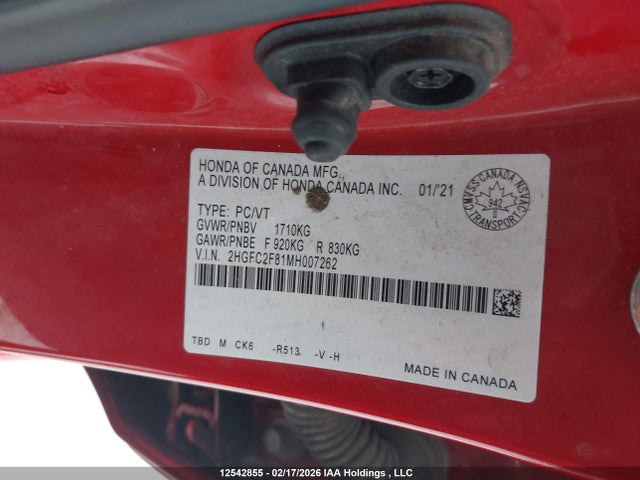 2HGFC2F81MH007262 Honda Civic Sport