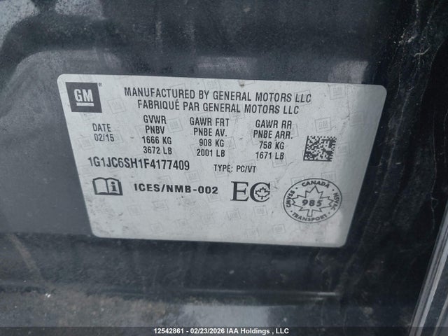 1G1JC6SH1F4177409 Chevrolet Sonic Lt Auto/lt Manual