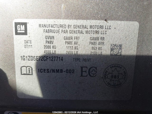 2012 Chevrolet Malibu მანქანა იყიდება აუქციონზე, vin: 1G1ZD5E72CF127714, აუქციონის ნომერი: 12542863