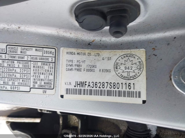 Продаж на аукціоні авто 2007 Honda Civic Hybrid, vin: JHMFA36287S801161, номер лоту: 12542870