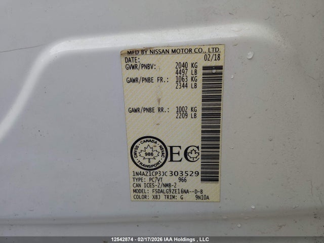 1N4AZ1CP3JC303529 Nissan Leaf S/sl/sv