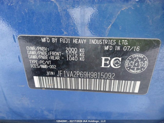 JF1VA2P69H9815092 Subaru Wrx Sti Sti