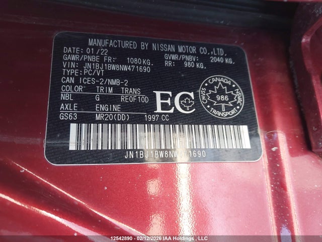 JN1BJ1BW8NW471690 Nissan Qashqai Sl/sv