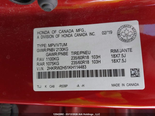 Honda CR-V EX 2019 2HKRW2H51KH114483 Image 9