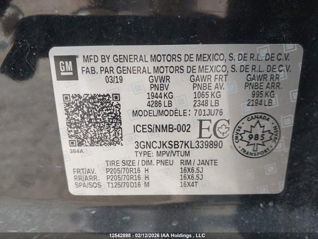 3GNCJKSB7KL339890 Chevrolet TRAX LS