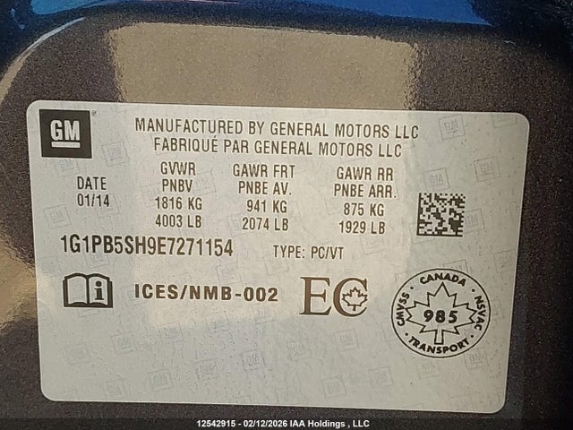 1G1PB5SH9E7271154 Chevrolet CRUZE LS