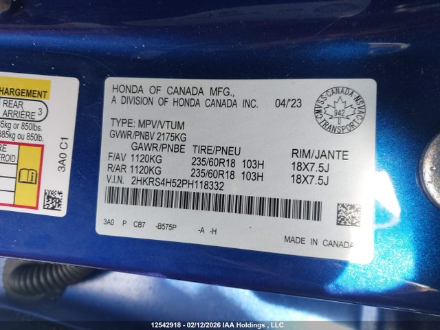 2HKRS4H52PH118332 Honda CR-V