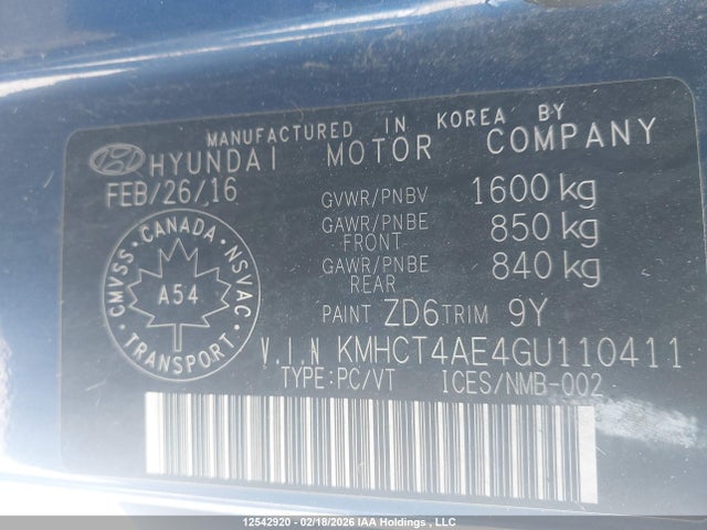 KMHCT4AE4GU110411 Hyundai ACCENT SE