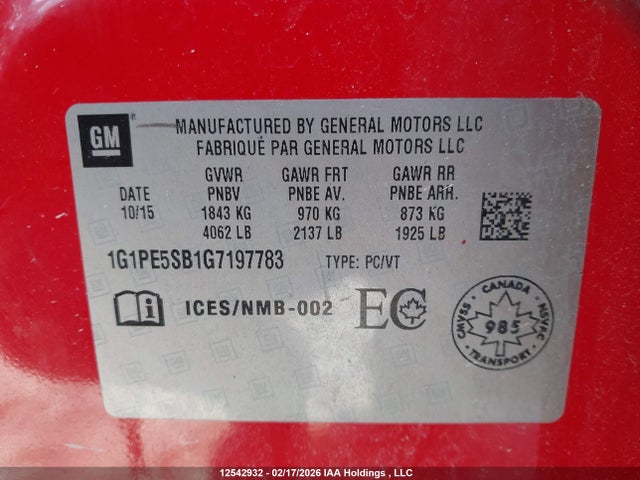 1G1PE5SB1G7197783 Chevrolet Cruze Limited 1lt