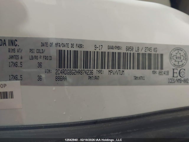 2C4RDGBG2HR874236 Dodge Grand Caravan Se