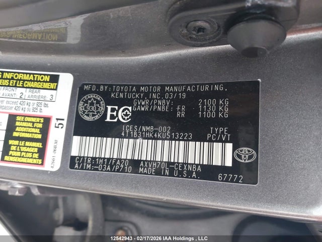 4T1B31HK4KU513223 Toyota CAMRY HYBRID