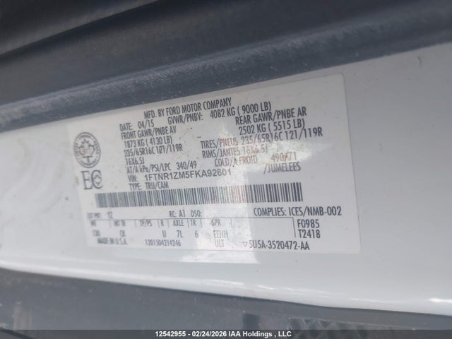 1FTNR1ZM5FKA92601 Ford Transit T-250