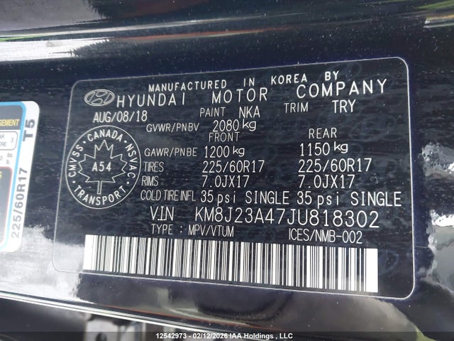 KM8J23A47JU818302 Hyundai TUCSON SE