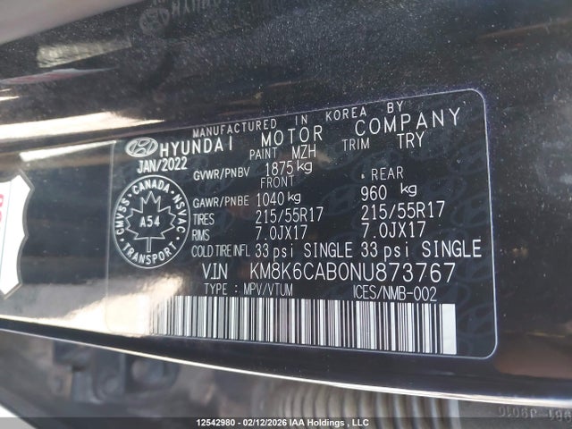 KM8K6CAB0NU873767 Hyundai Kona Preferred Awd With Sun And Leather Package