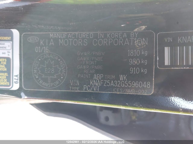 KNAFZ5A32G5596048 KIA Forte 1.6l Sx/1.6l Sx Luxury