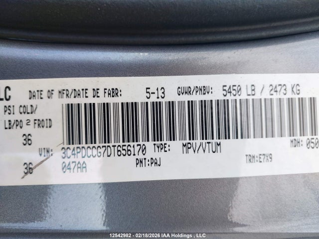 12542982 :رقم المزاد ، 3C4PDCCG7DT656170 vin ، 2013 Dodge Journey Sxt/crew مزاد بيع