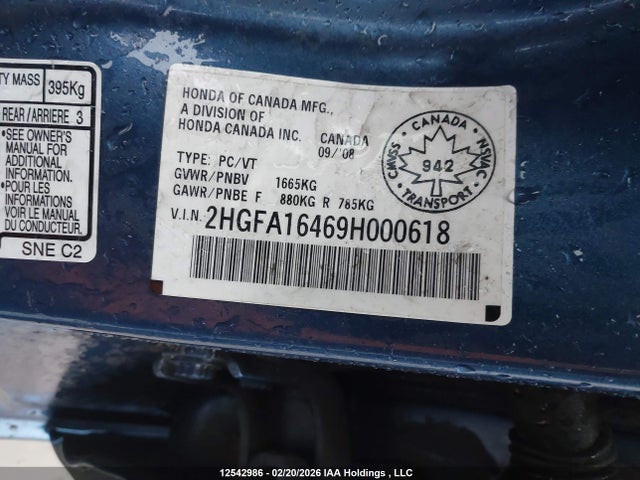 Продажа на аукционе авто 2009 Honda Civic Dx-g, vin: 2HGFA16469H000618, номер лота: 12542986