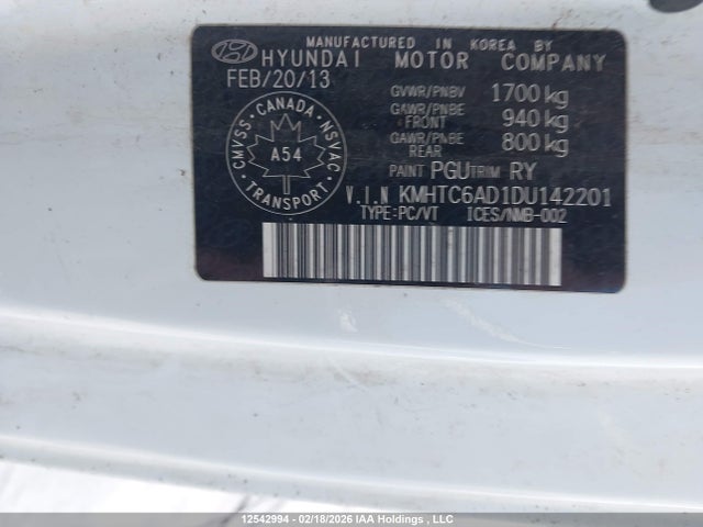 12542994 :رقم المزاد ، KMHTC6AD1DU142201 vin ، 2013 Hyundai Veloster Tech مزاد بيع