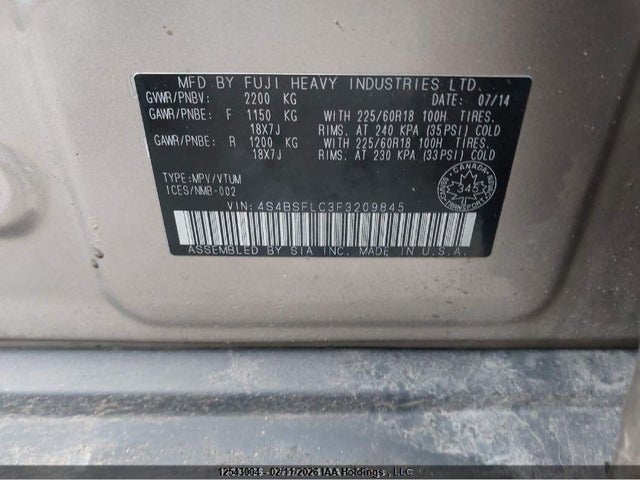 Aukcja sprzedaży 2015 Subaru Legacy Outback, vin: 4S4BSFLC3F3209845, numer aukcji: 12543004