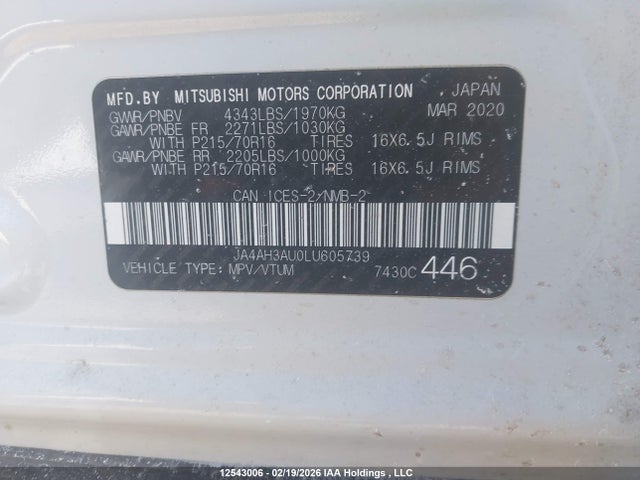 Продаж на аукціоні авто 2020 Mitsubishi Rvr Se/es, vin: JA4AH3AU0LU605739, номер лоту: 12543006