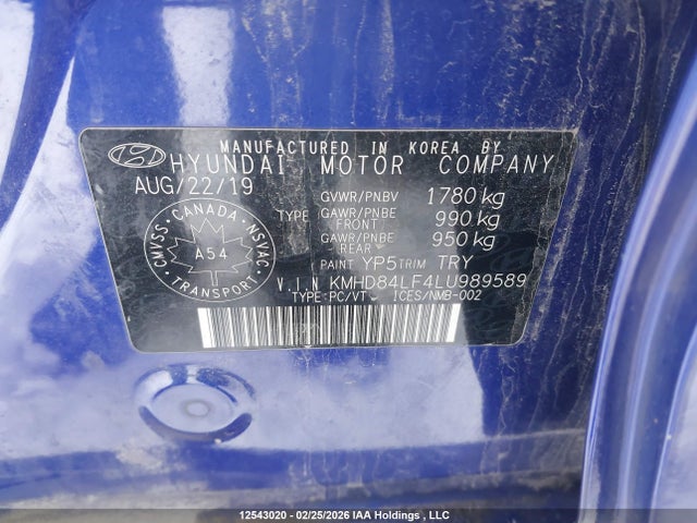 KMHD84LF4LU989589 Hyundai Elantra Sel/value/limited